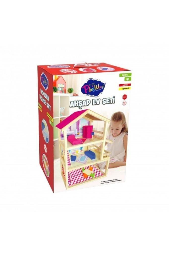 Ahşap Oyuncak Ev 3 Katlı Mobilyalı
