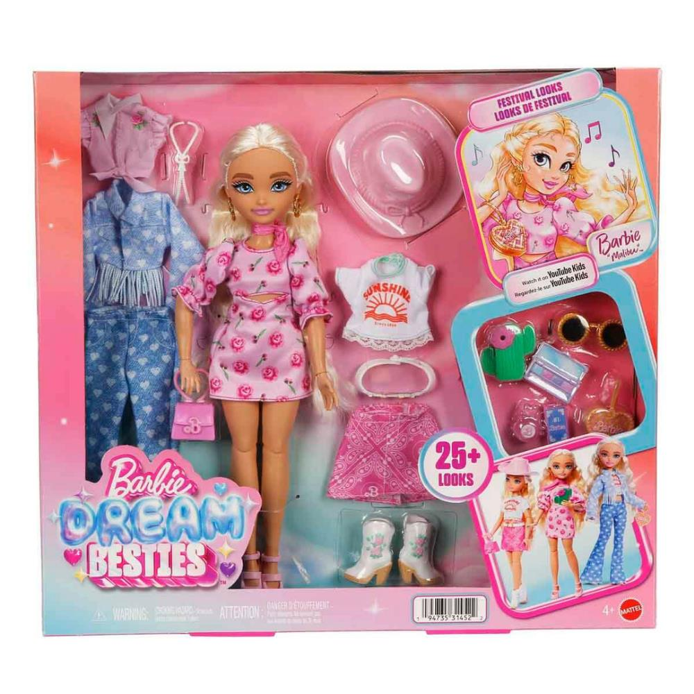 Barbie Dream Besties Festival Kombinleri Barbie Malibu Bebek ve Aksesuarları JGH87
