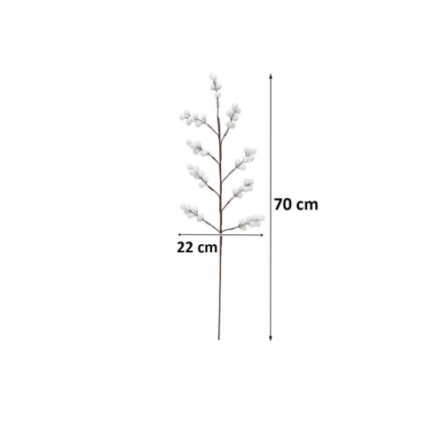Yılbaşı Dekoru Kar Efektli Beyaz Top Detaylı Dekoratif Süs Dalı Beyaz 70 cm