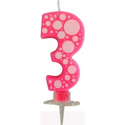 Partici Pembe Puantiyeli 3 Rakam Mum
