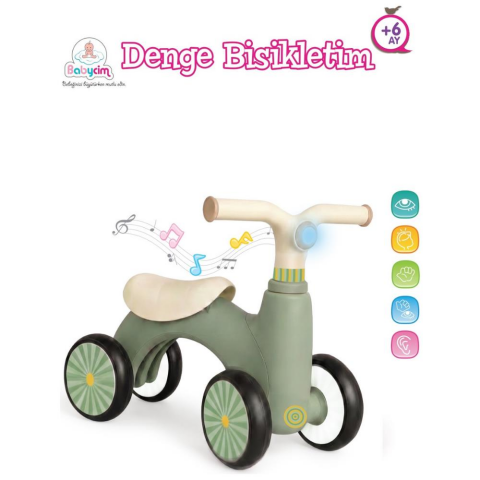 Babycim Işıklı ve Müzikli 4 Tekerlekli İlk Denge Bisikletim – Yeşil
