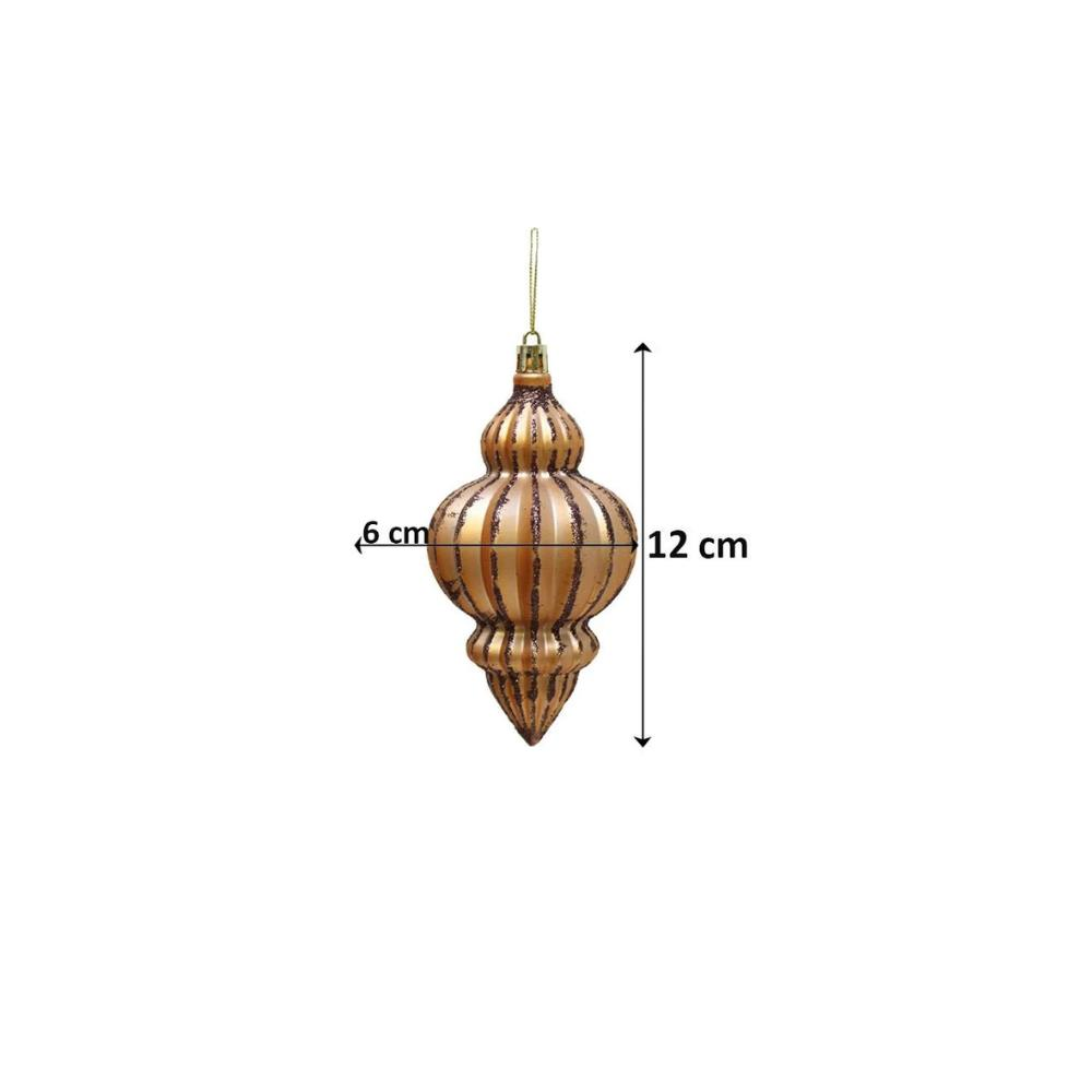 Yılbaşı Ağaç Süsü Simli Parlak Mat Karışık Sarkıt Süs Bakır 12 cm 4'lü