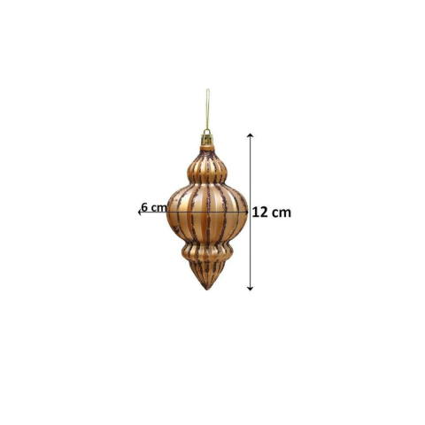 Yılbaşı Ağaç Süsü Simli Parlak Mat Karışık Sarkıt Süs Bakır 12 cm 4'lü