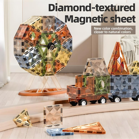 Karton Kutulu Doğal Renkler Magnetic Yapı Blokları 3D Puzzle 78 Parça 6.5 cm