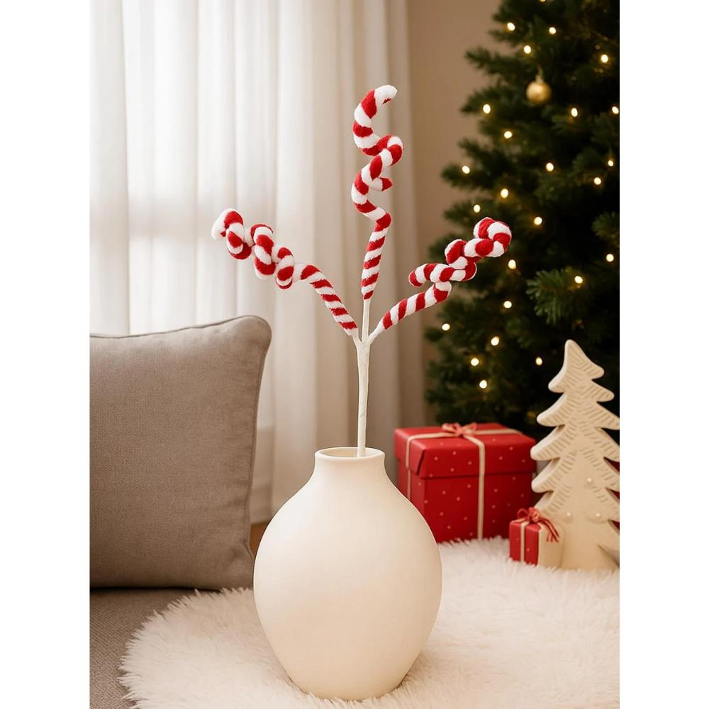 Spiral Desenli Yılbaşı Dekor ve Ağaç Süsü  – Kırmızı Beyaz 60 cm