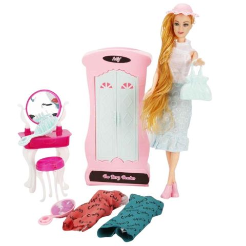 Cindy Dool Kız Bebek Dolaplı Makyaj Oyun Seti