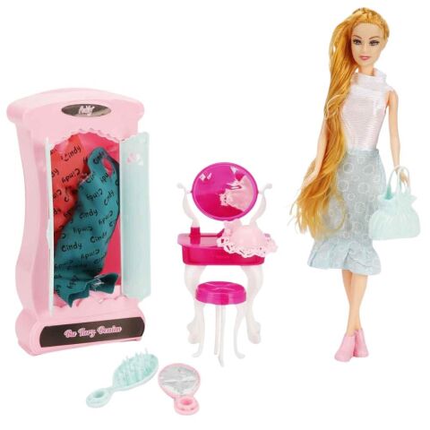 Cindy Dool Kız Bebek Dolaplı Makyaj Oyun Seti