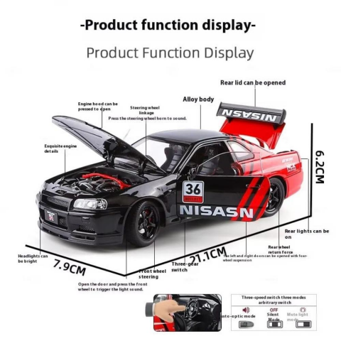 1:24 Nissan GTR Metal Model Araba
