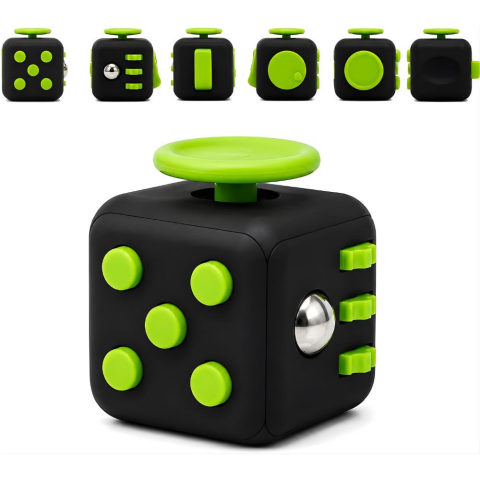 Stres Küpü, Siyah ve Yeşil, Joystick ve Tıklatılabilir Düğmeler, Odaklanmayı Destekler, Kompakt ve Taşınabilir Fidget Oyuncağı Fidget Cube