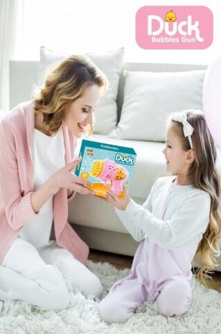 Duck Çok Delikli Pilli Köpük Atan Tabanca Oyuncağı 23 Delikli Bubble Gun Pembe