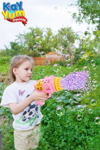 Duck Çok Delikli Pilli Köpük Atan Tabanca Oyuncağı 23 Delikli Bubble Gun Pembe