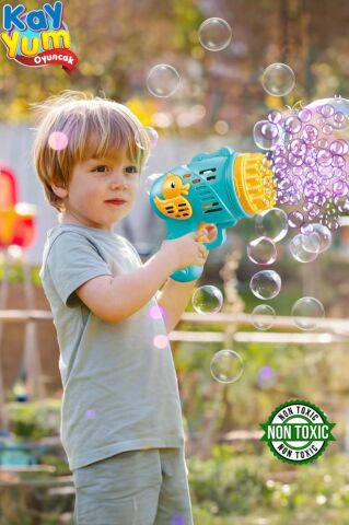 Duck Çok Delikli Pilli Köpük Atan Tabanca Oyuncağı 23 Delikli Bubble Gun Pembe