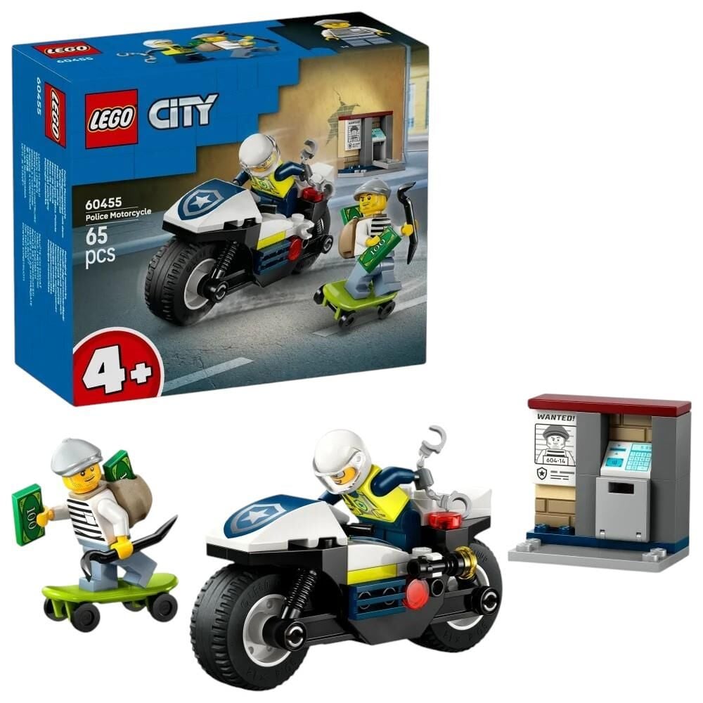 LEGO® City Polis Motosikleti Takibi, 4 Yaş ve Üzeri Çocuklar için Oyuncak Motosiklet Yapım Seti 60455