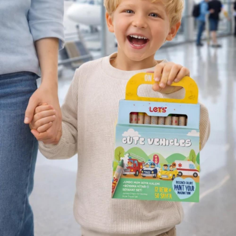 Let’s Cute Vehicles Jumbo Mum Boya & Boyama Kitabı Seyahat Seti