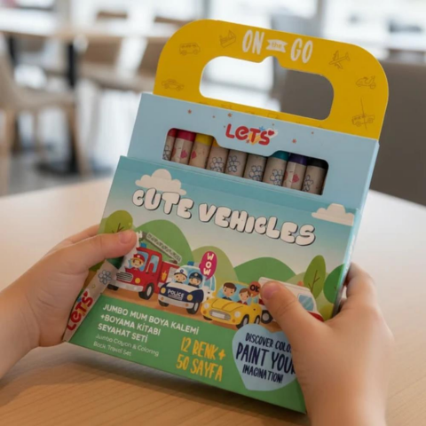Let’s Cute Vehicles Jumbo Mum Boya & Boyama Kitabı Seyahat Seti