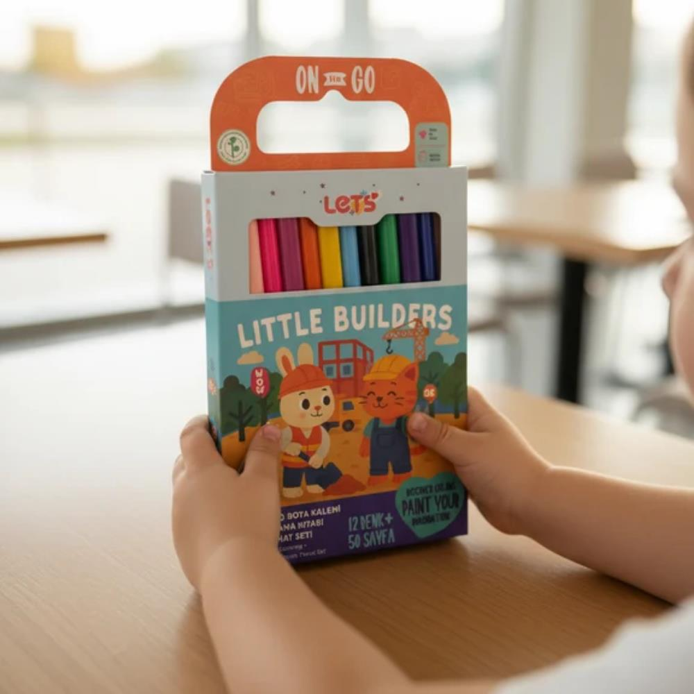 Let’s Little Builders Çevirmeli Mum Boya & Boyama Kitabı Seyahat Seti
