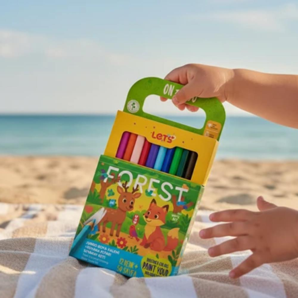 Let’s Forest Çevirmeli Mum Boya & Boyama Kitabı Seyahat Seti
