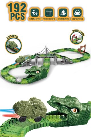 Dinosaur Tracks 192 Parça Dinozor Temalı Hareketli Raylar Dinozor Araçlı Köprülü