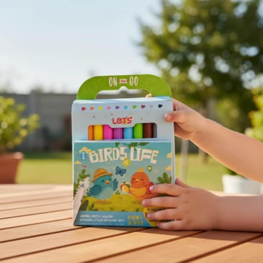 Let’s Birds Life Jumbo Keçeli Kalem & Boyama Kitabı Seyahat Seti