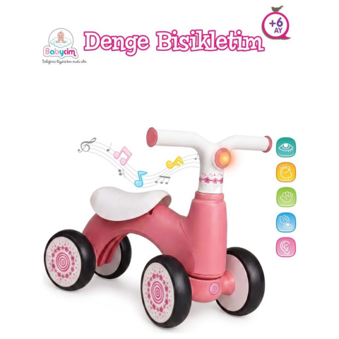 Babycim Işıklı ve Müzikli 4 Tekerlekli Ilk Denge Bisikletim – Pembe