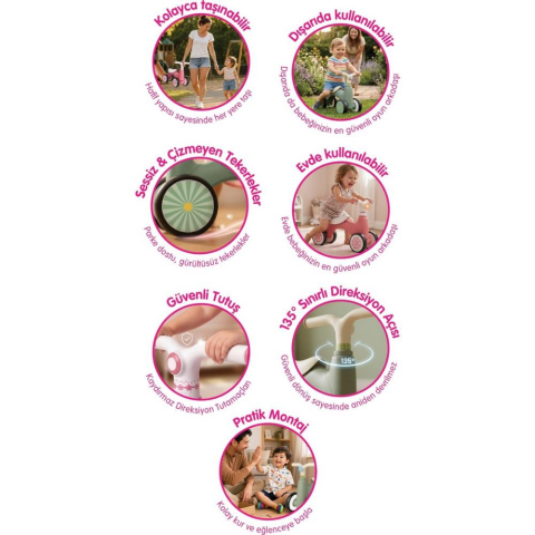 Babycim Işıklı ve Müzikli 4 Tekerlekli Ilk Denge Bisikletim – Pembe