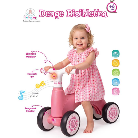 Babycim Işıklı ve Müzikli 4 Tekerlekli Ilk Denge Bisikletim – Pembe