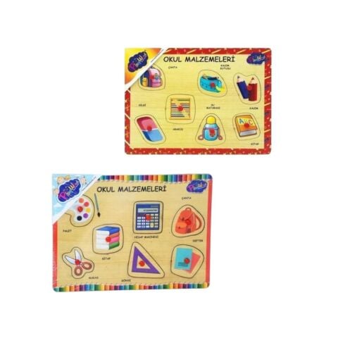 Ahşap Tutmalı Okul Malzemeleri Puzzle 1 Adet Fiyatıdır
