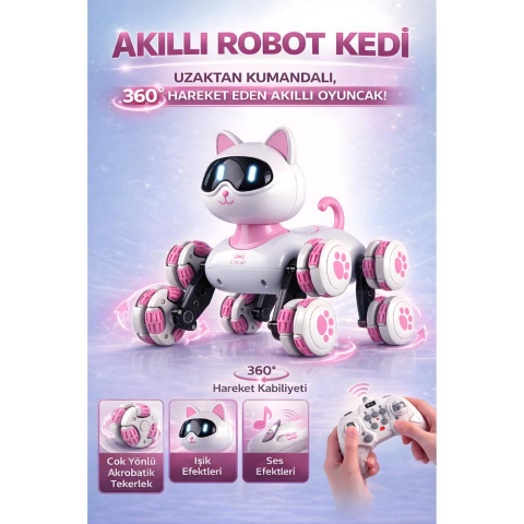 Uzaktan Kumandalı LED Işıklı Ses Efektli 360° Hareket Eden Oyuncak Akıllı Robot Köpek 23 cm