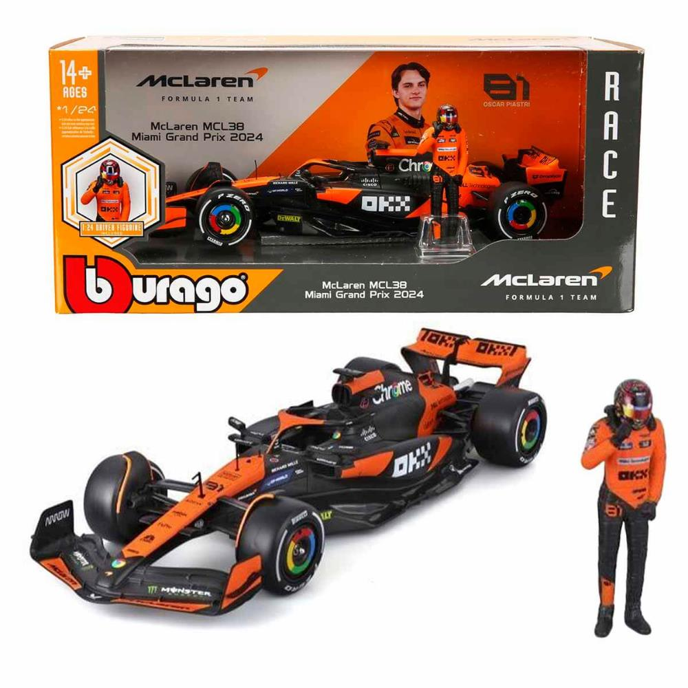 1:24 McLaren MCL38 Miami Grand Prix 2024 Figürlü Formula 1 Yarış Arabası