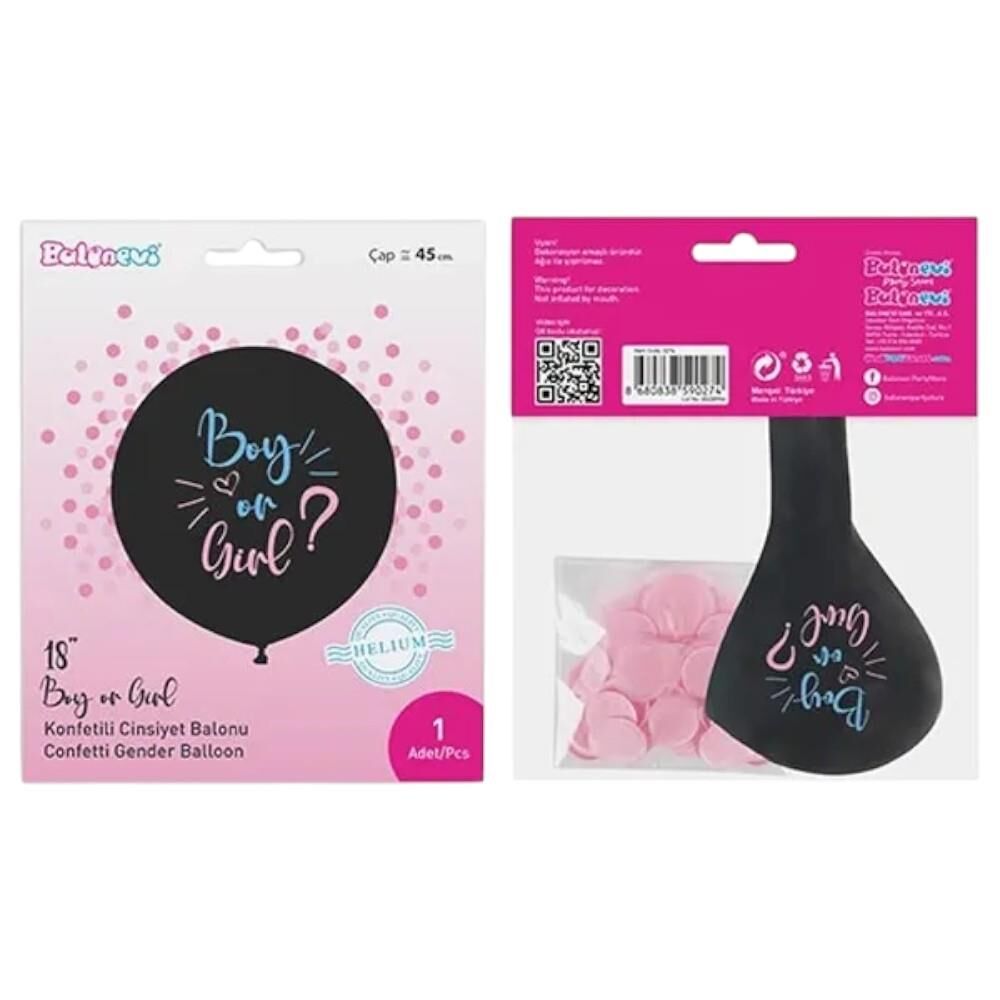 2+2 Boy or Girl Baskılı Kız 18'' Konfetili Balon