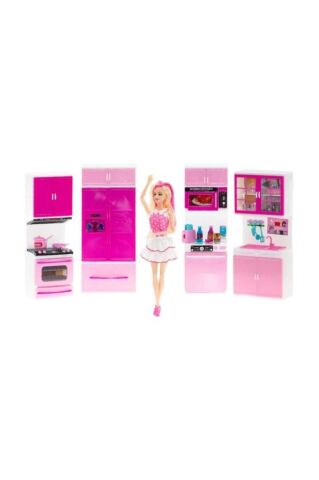 My Little Chefs 4'lü Eklemli Et Bebek ve Mutfak Seti Pembe