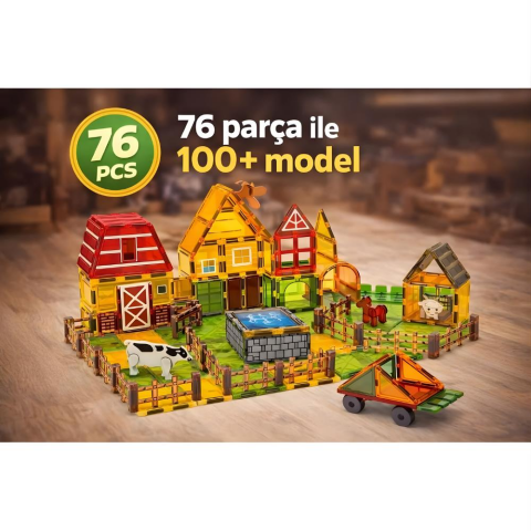 76 Parça Magnet Çiftlik Seri Renkli Manyetik Bloklar