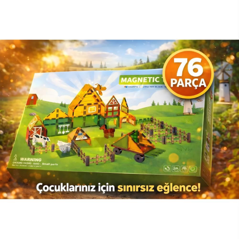 76 Parça Magnet Çiftlik Seri Renkli Manyetik Bloklar