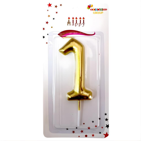 Büyük Boy 1 Rakam Gold Mum 13cm