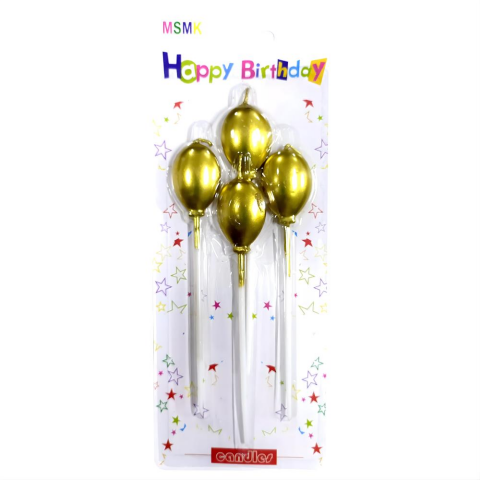 4'lü Çubuklu Balon Gold Mum