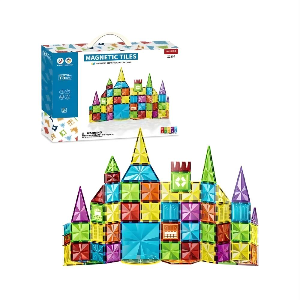 Manyetik Tiles Renkli 75 Parça Manyetik Yapı Magnetic Bloklar