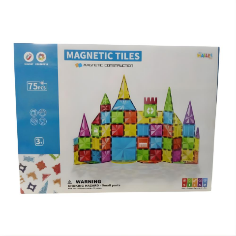 Manyetik Tiles Renkli 75 Parça Manyetik Yapı Magnetic Bloklar