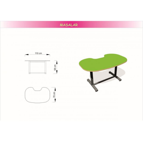 Metal Ayaklı Ahşap Fasülye Masa  130x80 cm