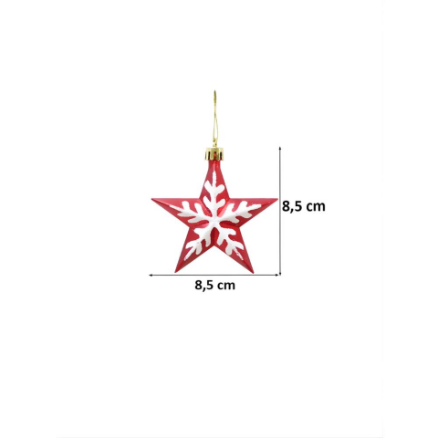 Yılbaşı Ağaç Süsü Kar Tanesi Motifli Yıldız Kırmızı 8,5 cm 2'li