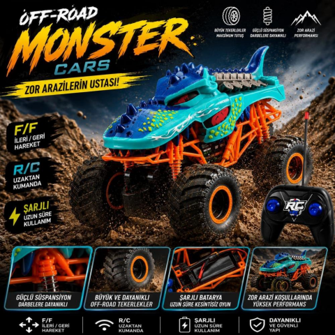 Pasifik Off-Road Canavar Kamyon - Uzaktan Kumandalı Canavar Arazi Aracı, 1:18 Ölçek, Şarjlı Batarya, R/C F/F
