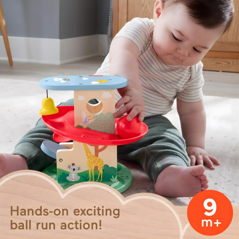 Fisher-Price 9 aydan büyük bebekler ile yürüme çağındaki çocuklar için 2 ahşap parçadan oluşan gelişime yardımcı Ahşap Ağaçev Top Kaydırağı, HXT92