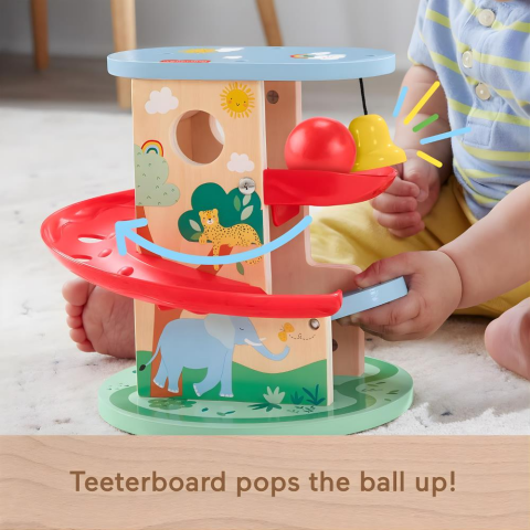 Fisher-Price 9 aydan büyük bebekler ile yürüme çağındaki çocuklar için 2 ahşap parçadan oluşan gelişime yardımcı Ahşap Ağaçev Top Kaydırağı, HXT92