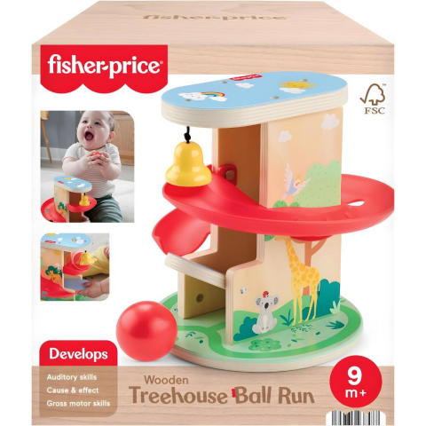 Fisher-Price 9 aydan büyük bebekler ile yürüme çağındaki çocuklar için 2 ahşap parçadan oluşan gelişime yardımcı Ahşap Ağaçev Top Kaydırağı, HXT92