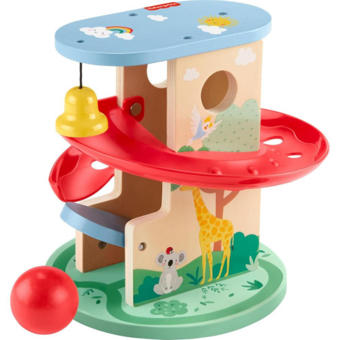 Fisher-Price 9 aydan büyük bebekler ile yürüme çağındaki çocuklar için 2 ahşap parçadan oluşan gelişime yardımcı Ahşap Ağaçev Top Kaydırağı, HXT92