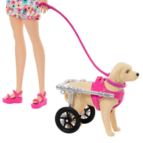 Bebek ile 2 Oyuncak Köpek ve Evcil Hayvan Aksesuarları, 1 Yavru Tekerlekli Çıkarılabilir Tekerlekli Sandalyede, 10+ P
