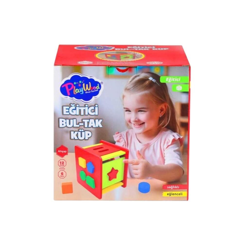 Play Wood Ahşap Eğitici Bul Tak Küp 6 Renk 12 Parça 18 M+