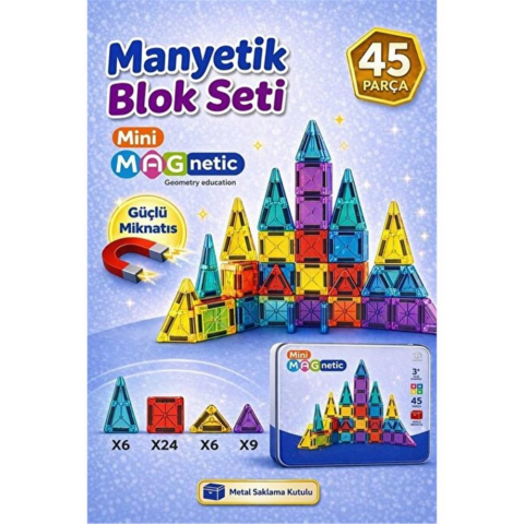 Metal Kutulu Magnet Yapı Blok Seti 45 Parça Sh59833