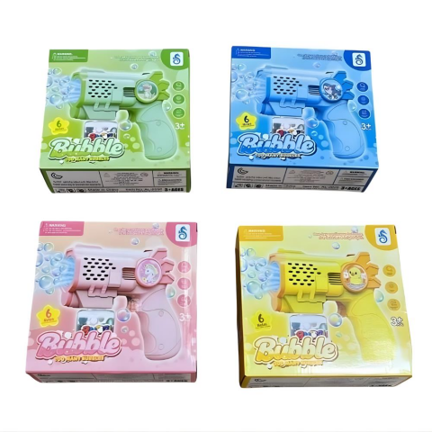 Işıklı Otomatik Sürekli Köpük Çıkaran Baloncuk Tabancası 6 Delikli Köpek Balığı Bubble Gun 14 cm