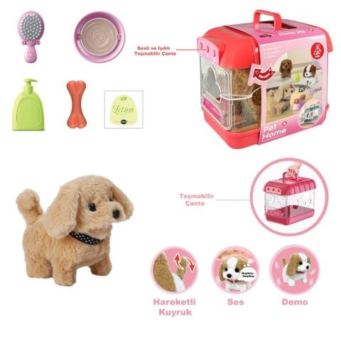 Hareketli Köpek ve Işıklı Sesli Şeffaf Kafes Seti