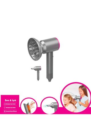 Hair Dryer Lüks Saç Bakım Seti 2in1 Sesli Işıklı 3+ Çocuklar İçin Saç Tasarımı
